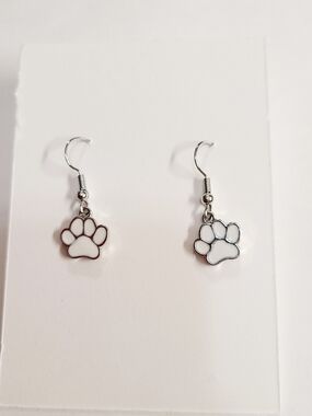 White Paw Print Dangle Earrings